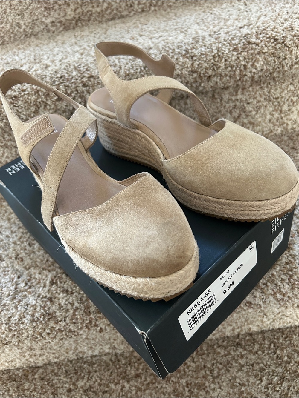 Eileen Fisher Ecru Suede Espadrille Wedges with Slingback